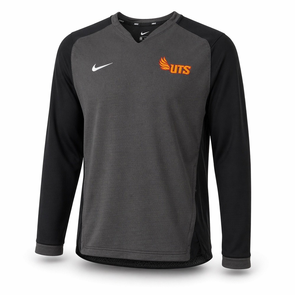 Nike Mens UTS Phoenix Performance V-Neck Long Sleeve Top Charcoal‎ Black Medium